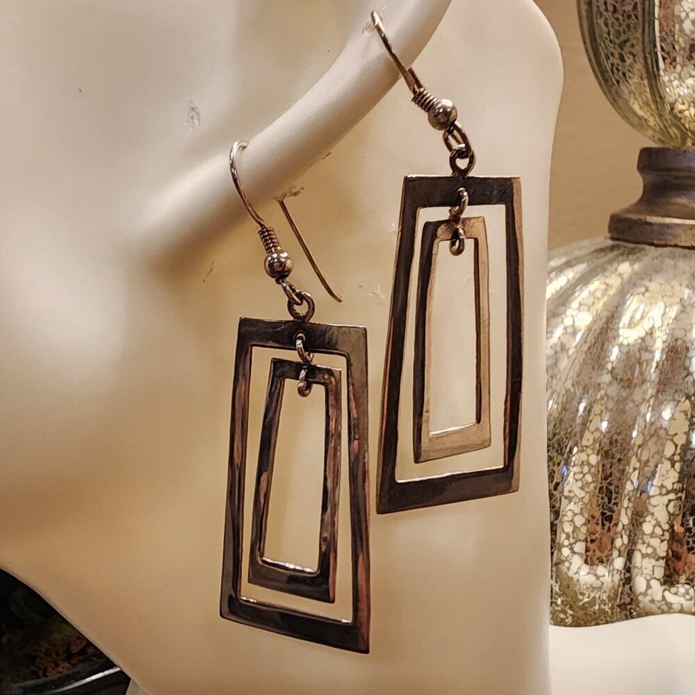 .925 Sterling Silver Art Deco Rectangular Earring - image 2